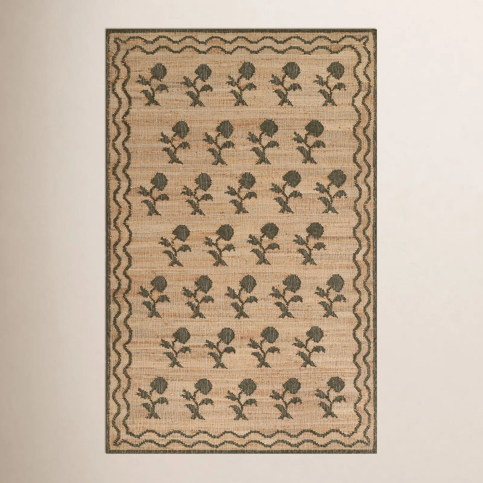 Erin Gates by Momeni Orchard Leaning Flower Jute and Wool Hand Woven Green Area Rug | Birch Lane
