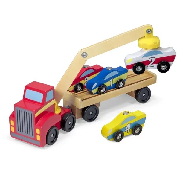 Melissa & Doug Magnetic Car Loader Wooden Toy Set With 4 Cars and 1 Semi-Trailer Truck - Walmart.... | Walmart (US)