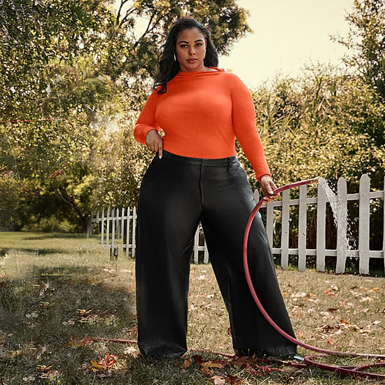 new!Ashley Graham Womens Plus Straight Faux Leather Trouser | JCPenney