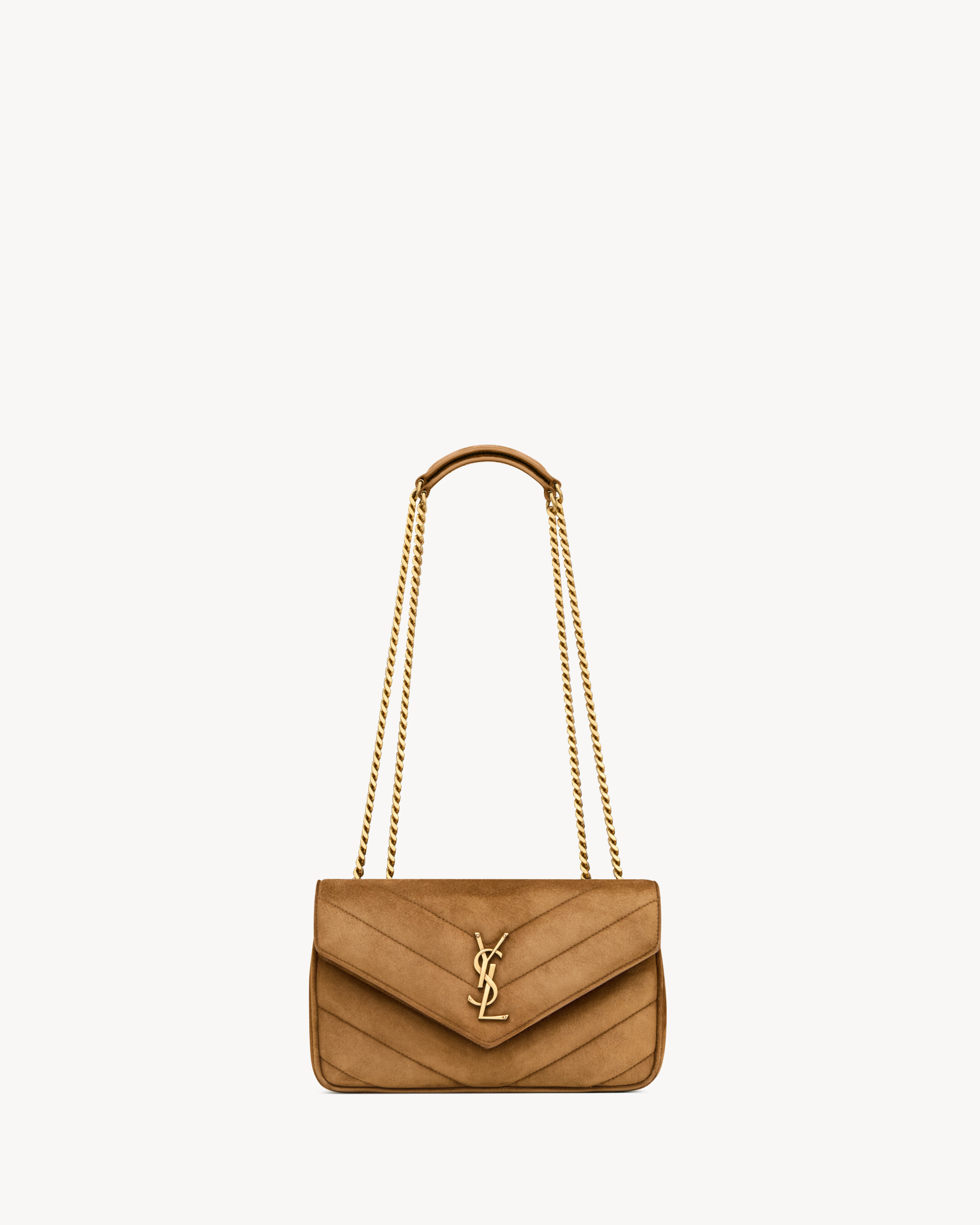 Chain bag in suede with iconic chevron-quilted topstitching. This bag features a removable leathe... | Saint Laurent Inc. (Global)