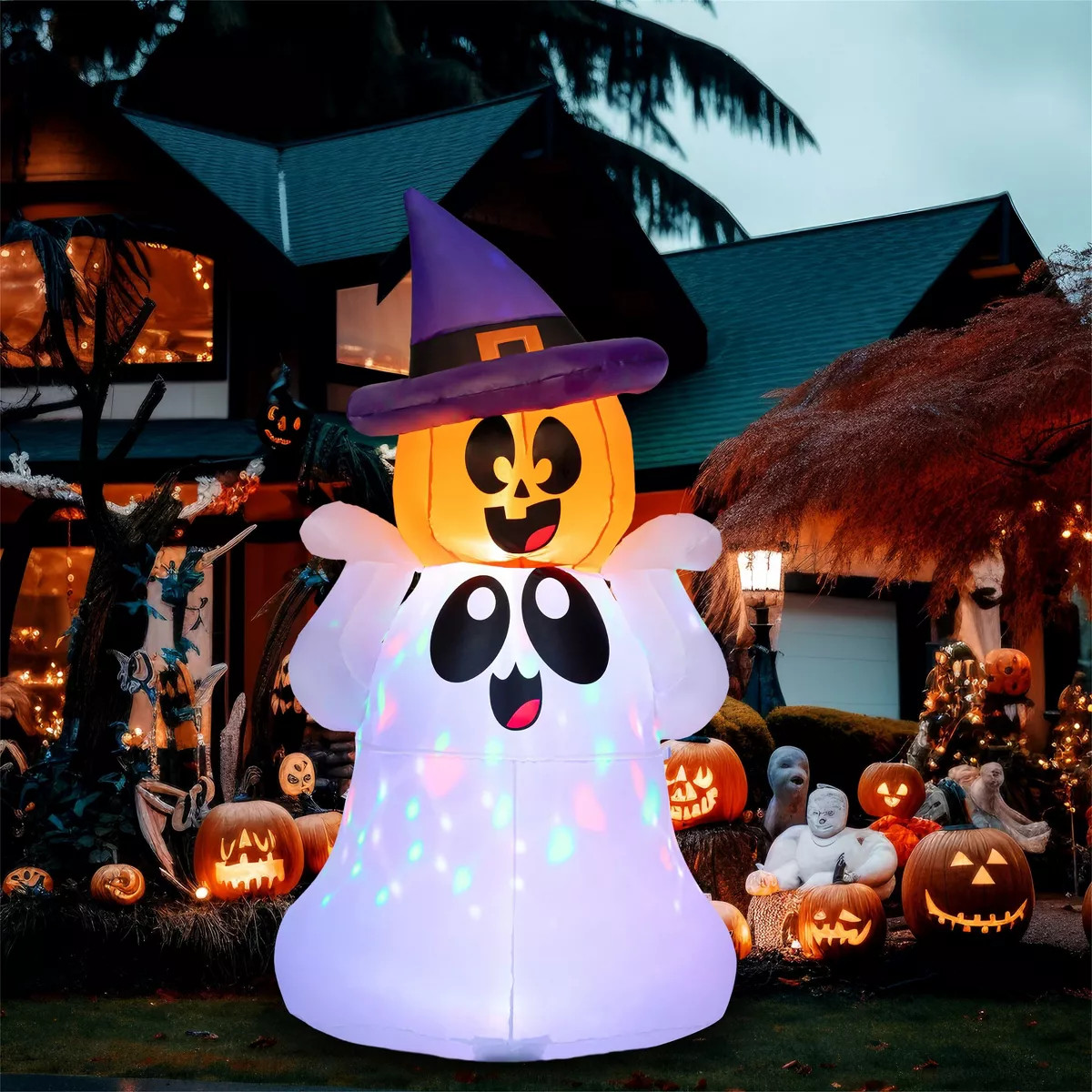 Joyfy 5 FT Halloween Inflatable Outdoor Decoration, Inflatable Playful Ghost with Pumpkin Witch H... | Target