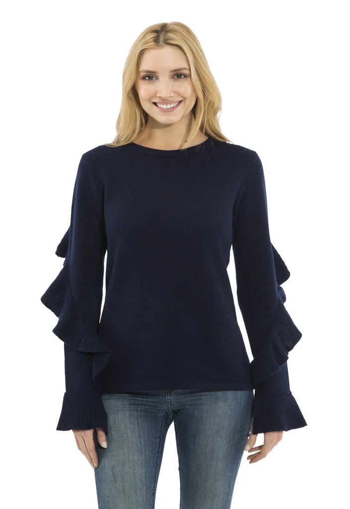 Cashmere/Wool Ruffle Sleeve Sweater Navy | Sail to Sable