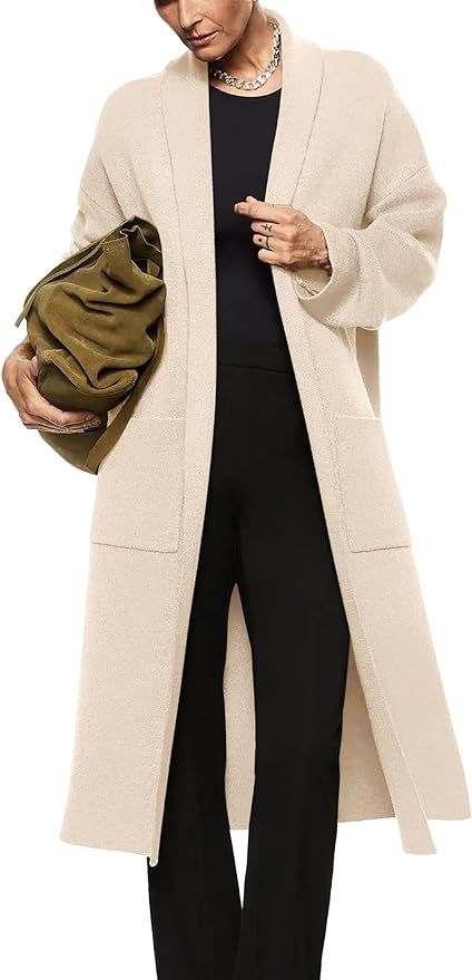 Womens Long Sleeve Maxi Cardigan Open Front Oversized Knitted Sweater Coat Casual Lapel Warm Over... | Amazon (US)