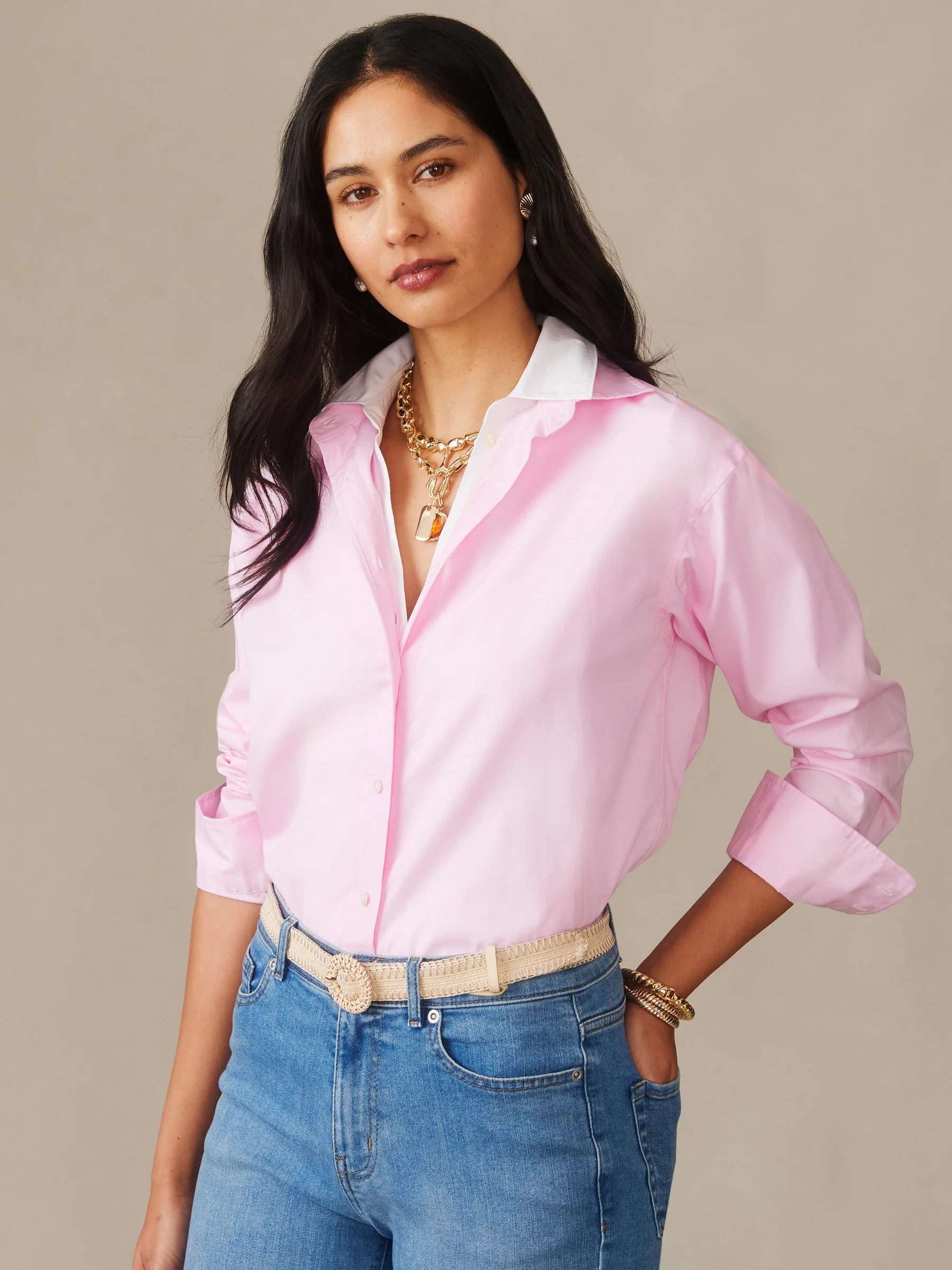 Pink Solid Finn Shirt | Women's Tops | J.McLaughlin | J.McLaughlin