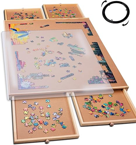 PlayVibe 1000 Piece Rotating Puzzle Board with Drawers and Cover - Jigsaw Puzzle Table with Cover... | Amazon (US)