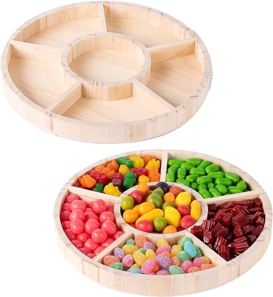 Hammont Round Wooden Tray – 2-Pack – 10″ x 1″ – 6 Section Divided Serving & Snack Platt... | Amazon (US)