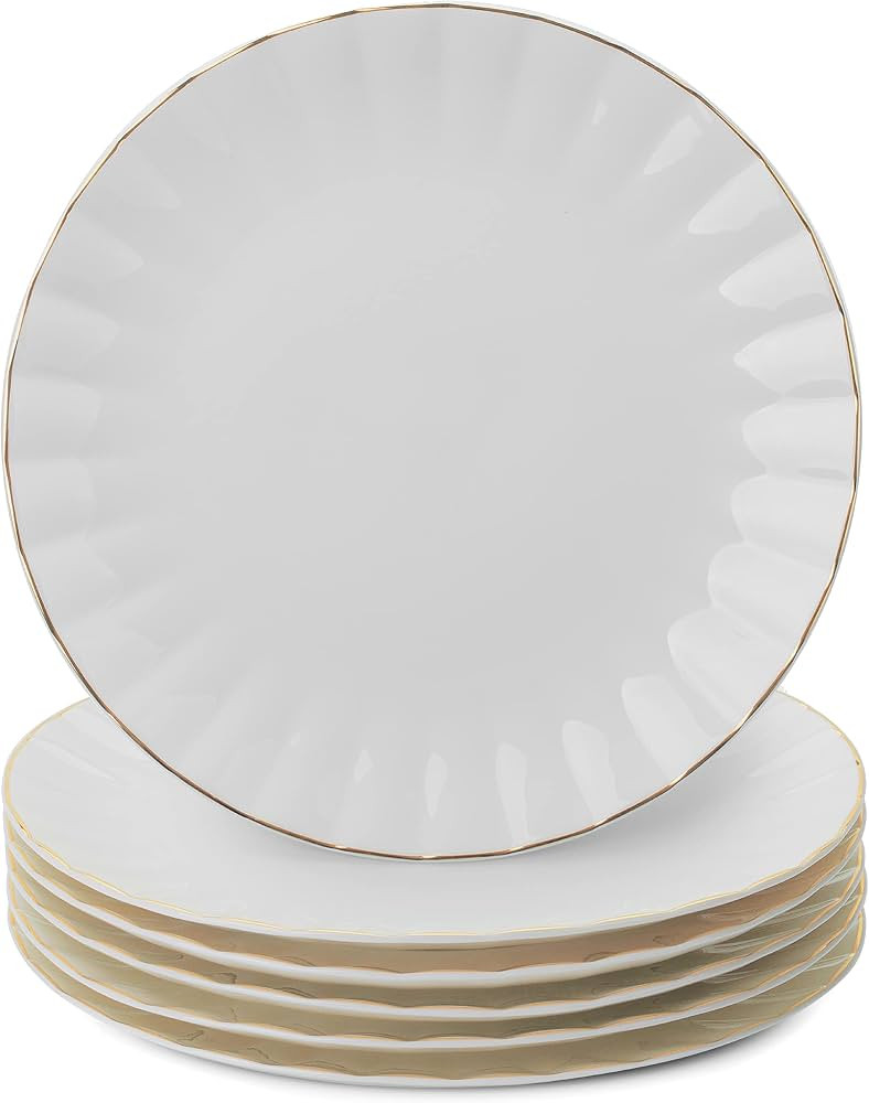 BTaT- Porcelain Dinner Plates with Gold Trim,10.5 inch, Set of 6, White Dinner Plates, White Dinn... | Amazon (US)