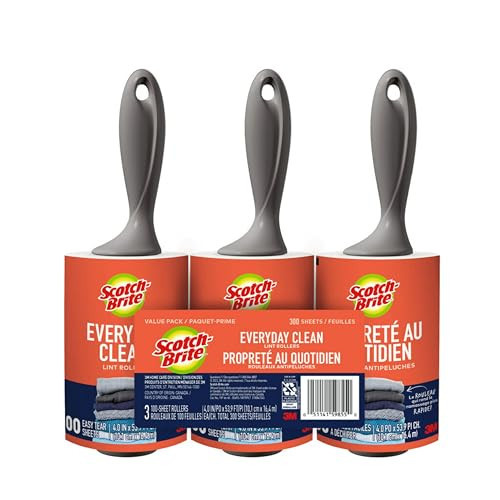 Scotch-Brite Everyday Clean Lint Roller, White, Manual Operation, 3 Pack, Lint Remover for Pet Hair, Dark Clothes, Furniture, and Dusty Surfaces, 300 Adhesive Sheets Total | Amazon (US)