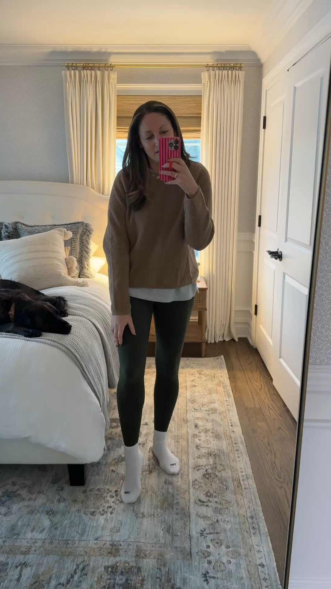 OOTD! It’s pouring rain so I’m wearing all of my coziest things: this oversized @Aerie long sleeved tee, @Quince cashmere fisherman’s sweater and these soft as butter Beyond Yoga leggings! 

#LTKHome #LTKootd #LTKSaleAlert