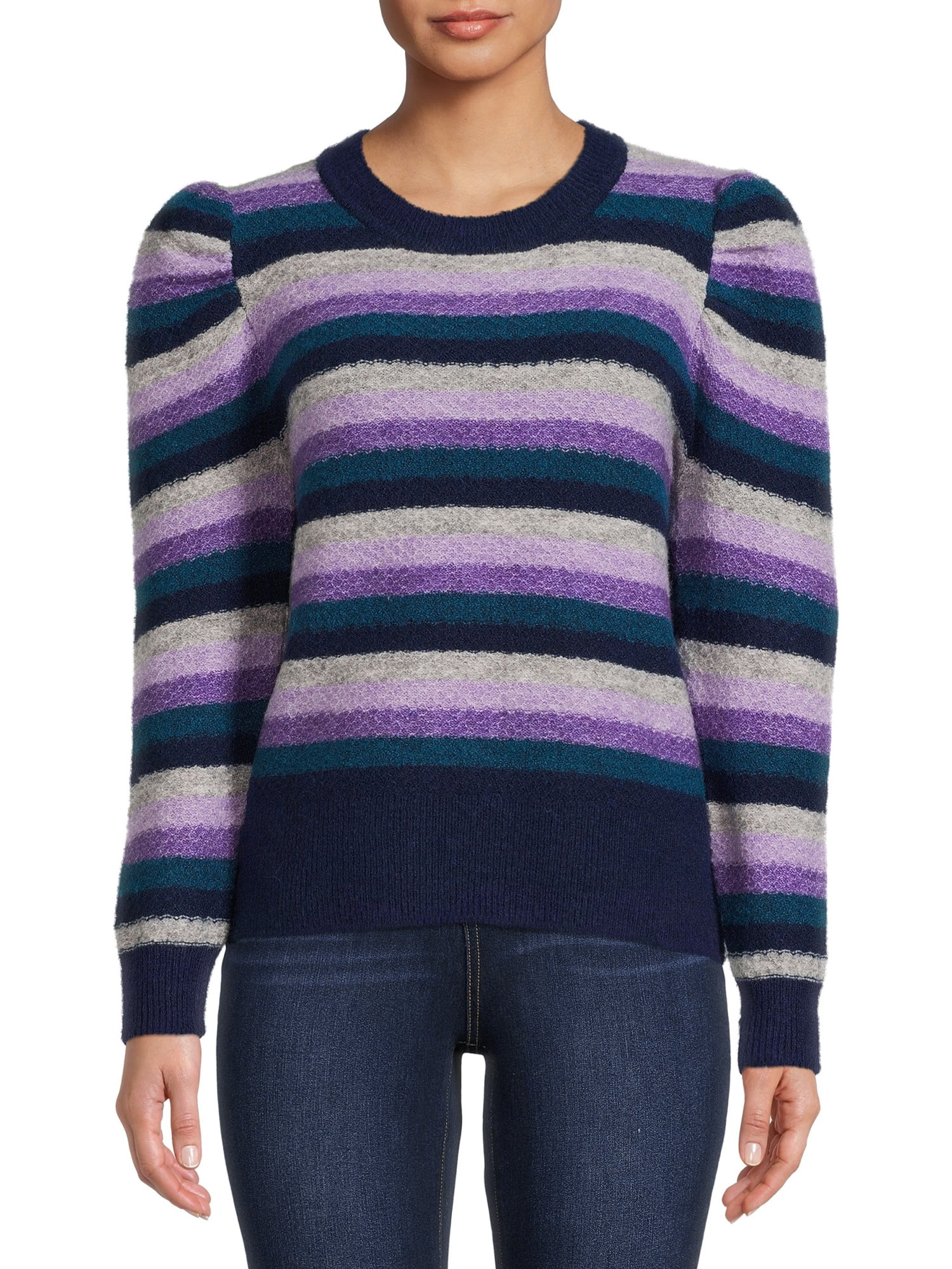Time and Tru Women’s Striped Puff Sleeve Sweater | Walmart (US)