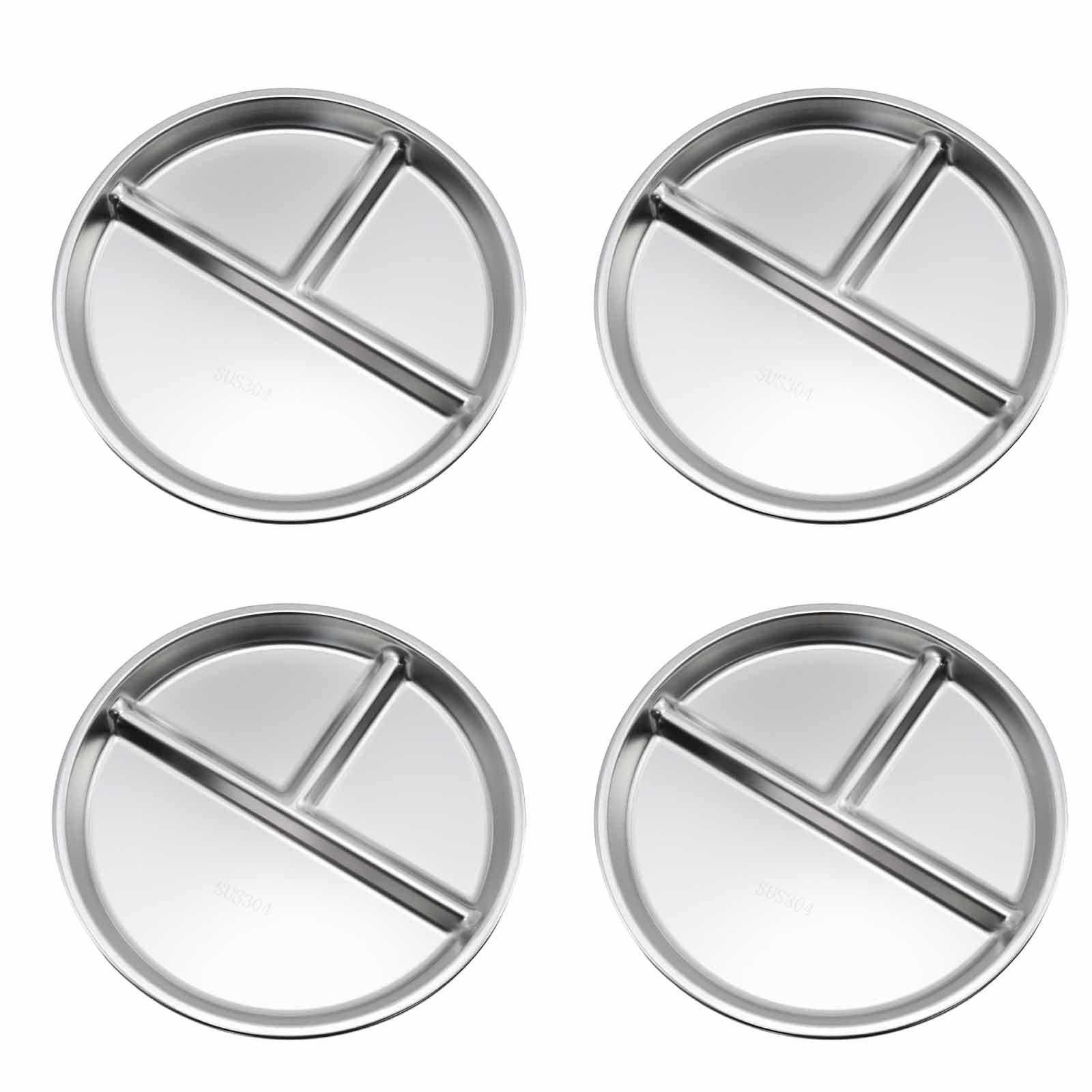 4 Pcs Round Stainless Steel Plates 9 Inch 3 Section SUS304 Divided Portion Control Plates | Amazon (US)