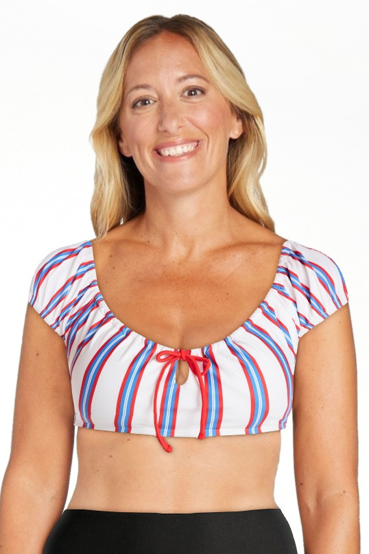 No Boundaries Striped Swim Bikini Top with Cap Sleeves, Women's XXS-XXL | Walmart (US)