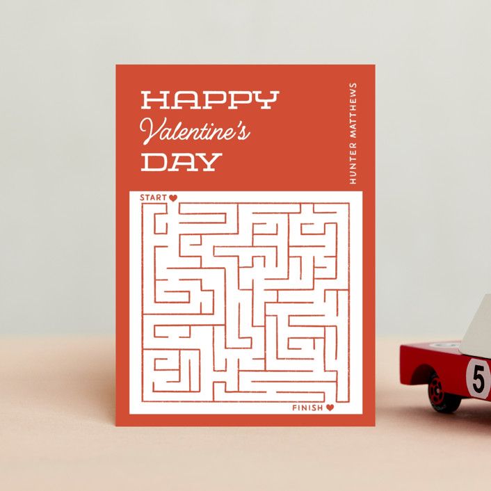 "Maze" - Customizable Classroom Valentine's Day Cards in Orange by Becky Nimoy. | Minted