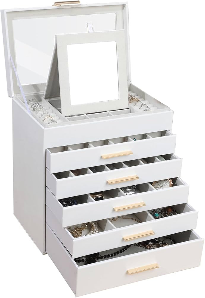 BOOVO Jewelry Boxes for Women, White and Black 6 Layer Large Jewelry Box for Necklace, Bracelet, ... | Amazon (US)