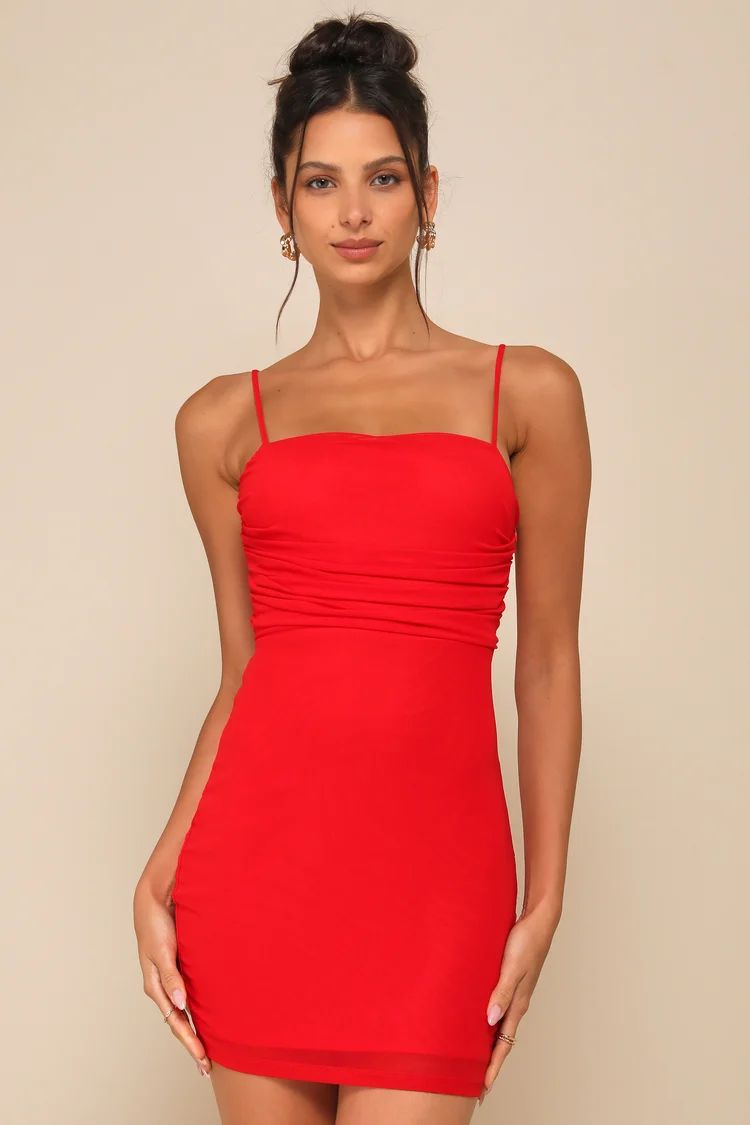 Completely Thriving Red Mesh Twist-Back Cutout Mini Dress | Lulus