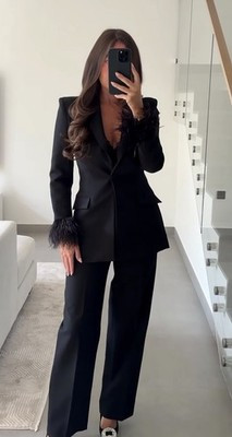 Zara AW 2025 New Woman Black  Feather Cuff Blazer Size L Ref  9339/696/800 | eBay US