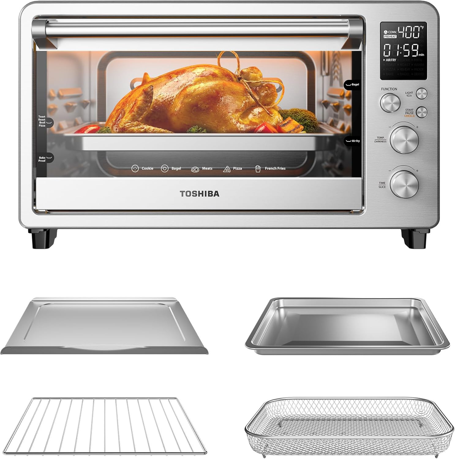 TOSHIBA ChefFry Air Fryer Toaster Oven Combo with Toast, Bake, Broil, Pizza & Dehydrate, 26.4-Qua... | Amazon (US)
