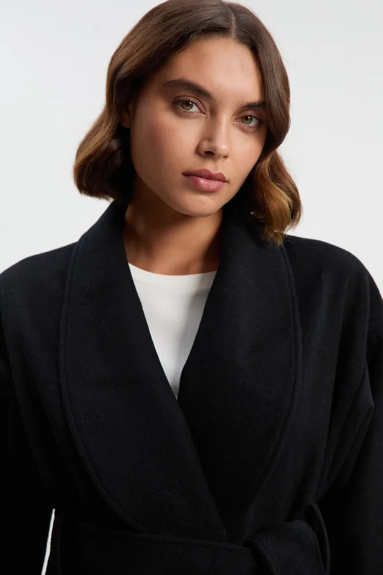 Brushed Wool Belted Wrap Tailored Short Coat | Karen Millen UK + IE + DE + NL