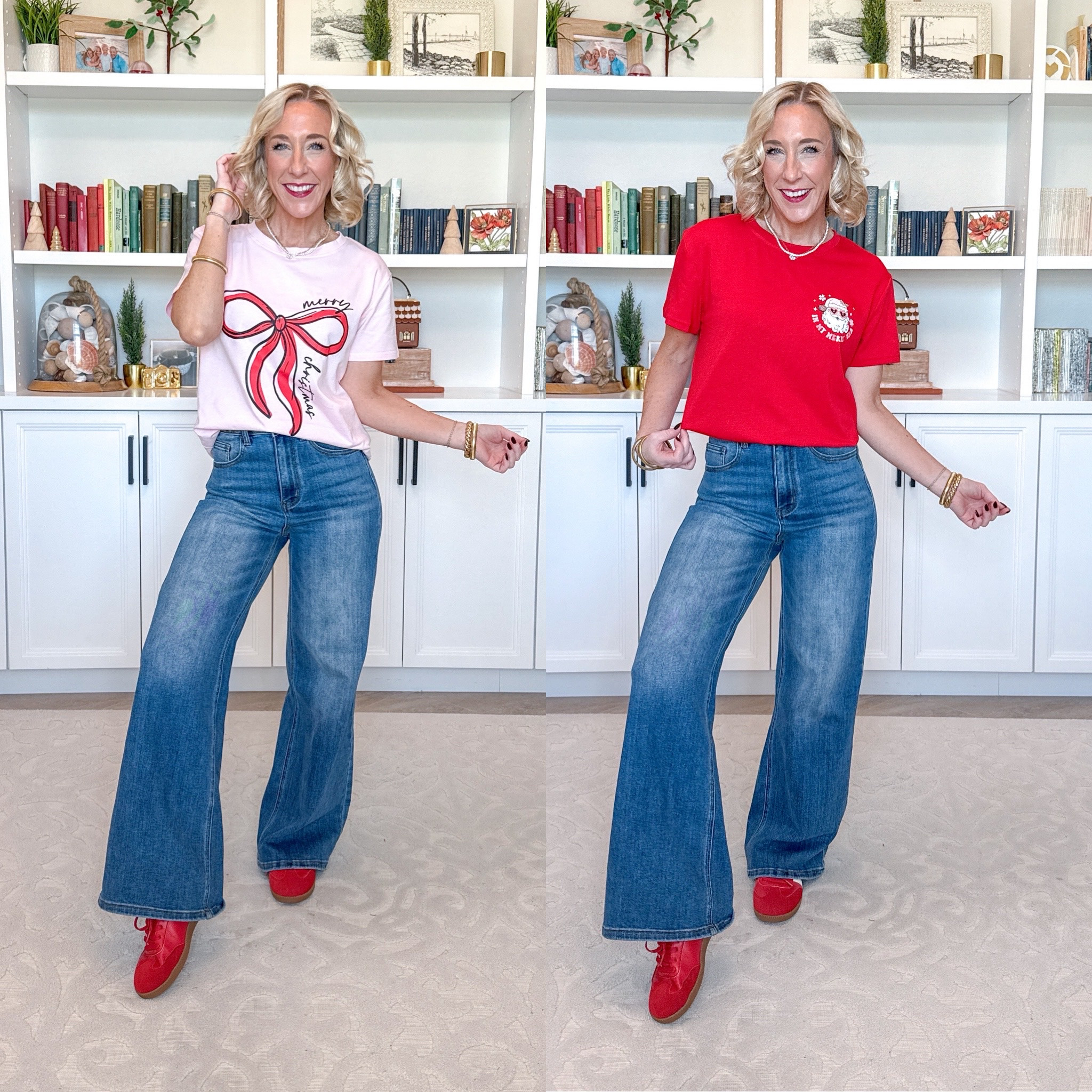 Amazon; holiday graphic tees  • Wide leg jeans - size 25.

 ‘In My Merry Era’ Tee - size small. 

‘Merry Christmas’ Bow Tee - size small. 

 

#LTKSeasonal #LTKHoliday #LTKFindsUnder50