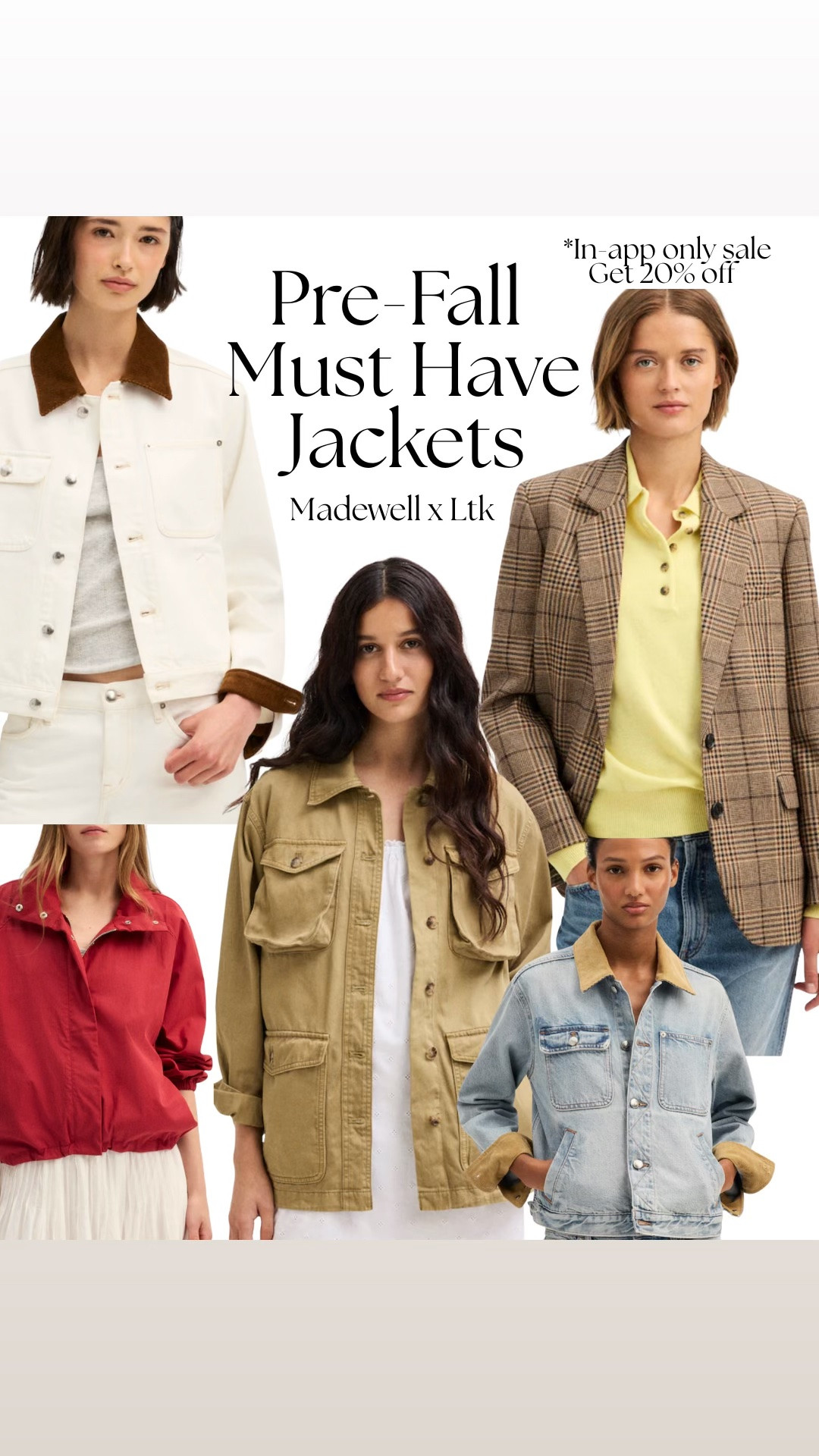 Exclusive LTk x Madewell sale! 
Use the code below (tap to copy) then paste where it asks for the promo code
Save 20% off on the jackets you’ll reach for this fall!!

#LTKmomlife #LTKOver40 #LTKSaleAlert