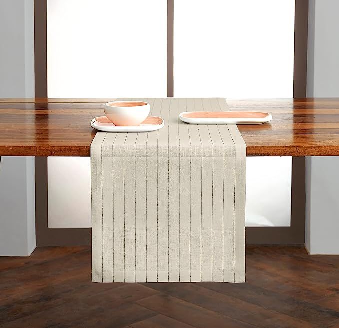 Solino Home Pinstripe Linen Table Runner – 100% Pure Linen Fabric Table Runner 14 x 36 Inch –... | Amazon (US)