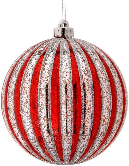 Regency International Vp Stripe MERC Ball Ornament, Box of 2, 6-Inch (Red Silver) | Amazon (US)