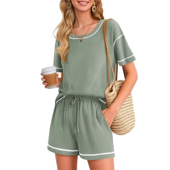 SHIBEVER 2 Piece Sets for Women Summer Casual Short Sleeve Top and Shorts Set Outfits for Women T... | Walmart (US)