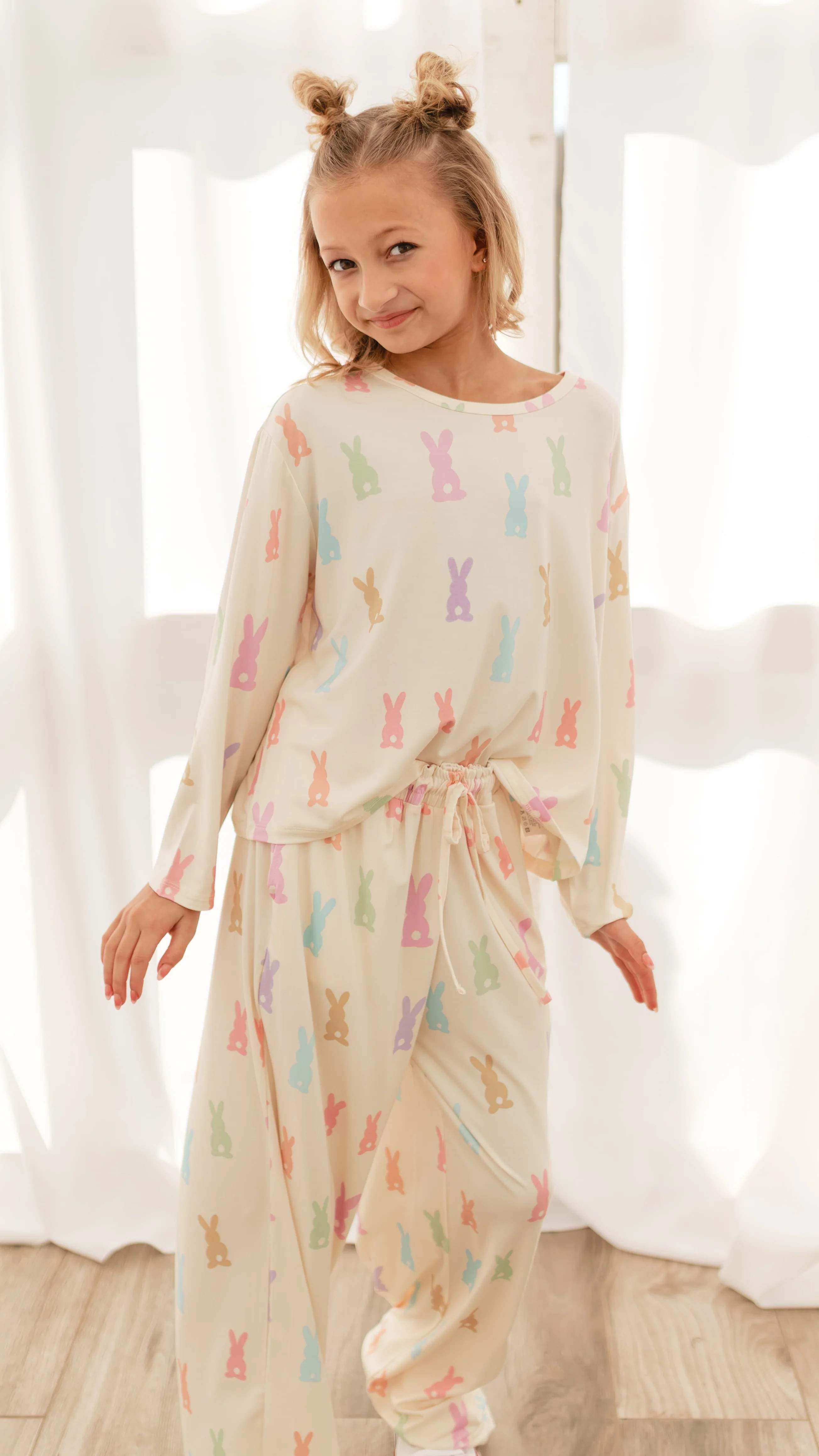 Girl's Long Sleeve and Pants Set in Honey Bunny | Silks Design