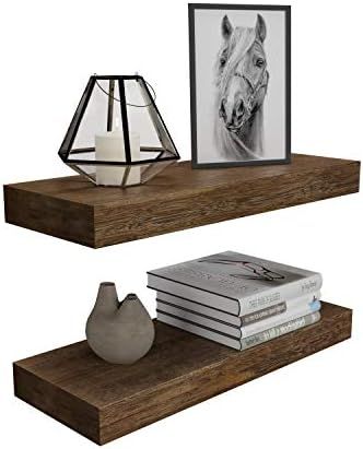 BAMFOX Floating Wall Shelf Set of 2,Natural Bamboo Wall Decor Storage Shelf，Wall Mount Display ... | Amazon (US)