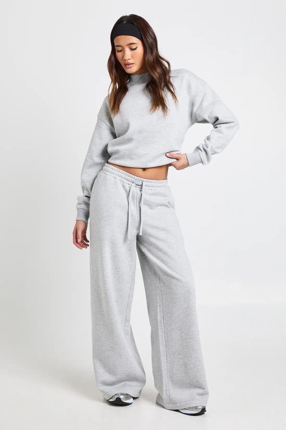Grey Marl Extended Neck Sweatshirt Tracksuit | Boohoo USA | boohoo (US & Canada)