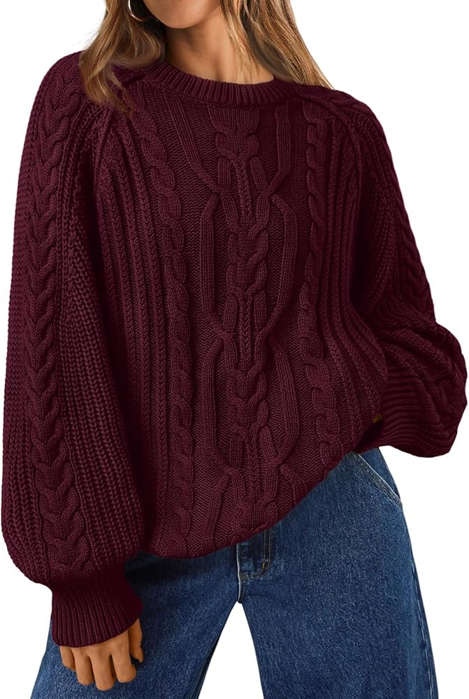 Trendy Queen Women's Oversized Cable Knit Crewneck Fall Pullover Sweaters | Amazon (US)