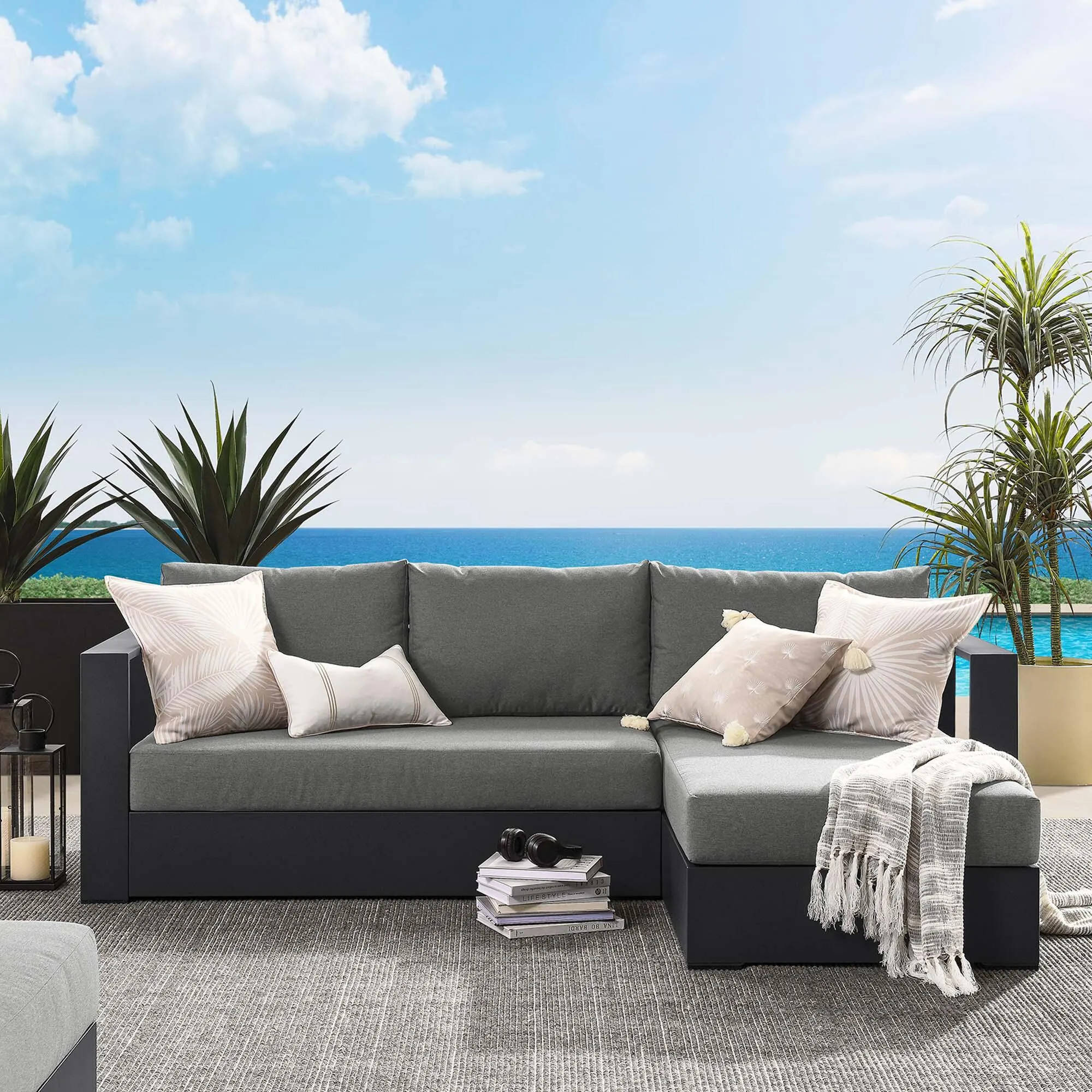 Modway Tahoe 2-Piece Outdoor Right-Facing Sectional, Gray/Charcoal | Ashley