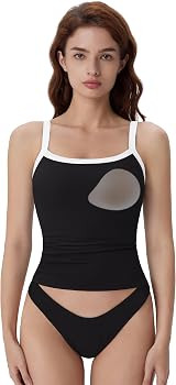 SUUKSESS Women Cotton Rib Padded Tank Tops Sleeveless Spaghetti Strap Square Neck Tops Summer Cam... | Amazon (US)