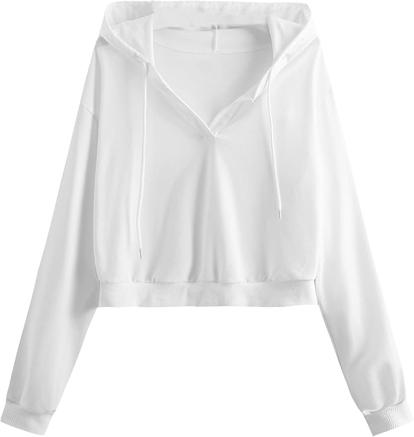 Verdusa Women's Long Sleeve Drop Shoulder Drawstring Crop Hoodie Sweatshirt | Amazon (US)