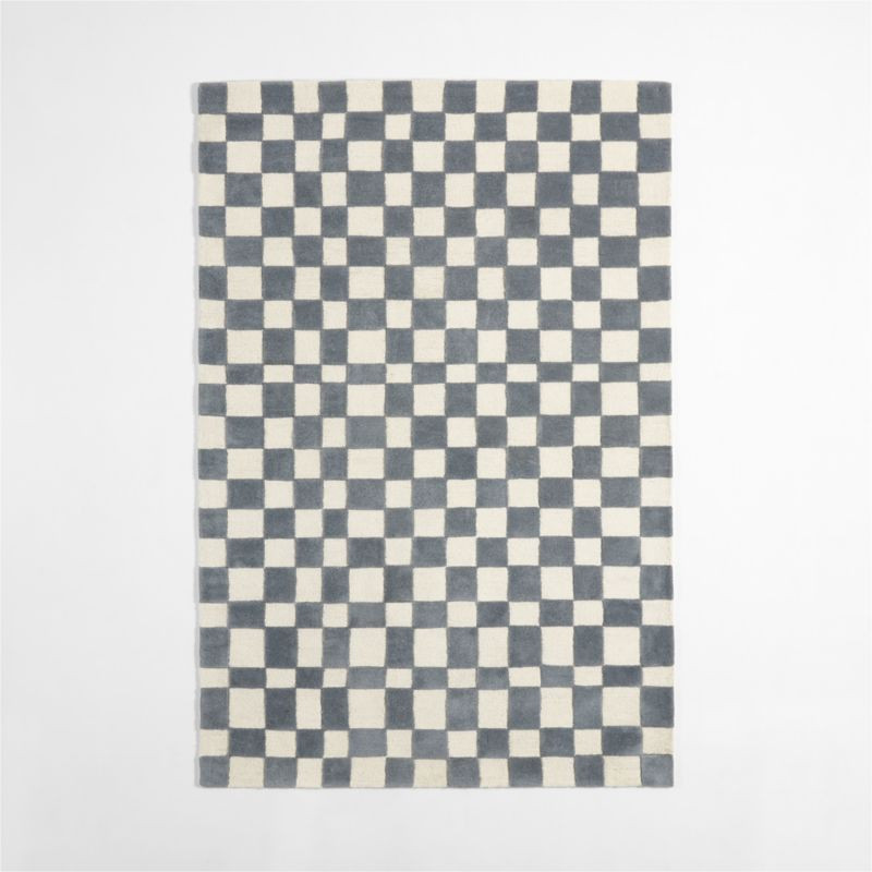 Imperfect Checkerboard Wool Smoke Blue Kids Area Rug 5'x8' + Reviews | Crate & Kids | Crate & Barrel