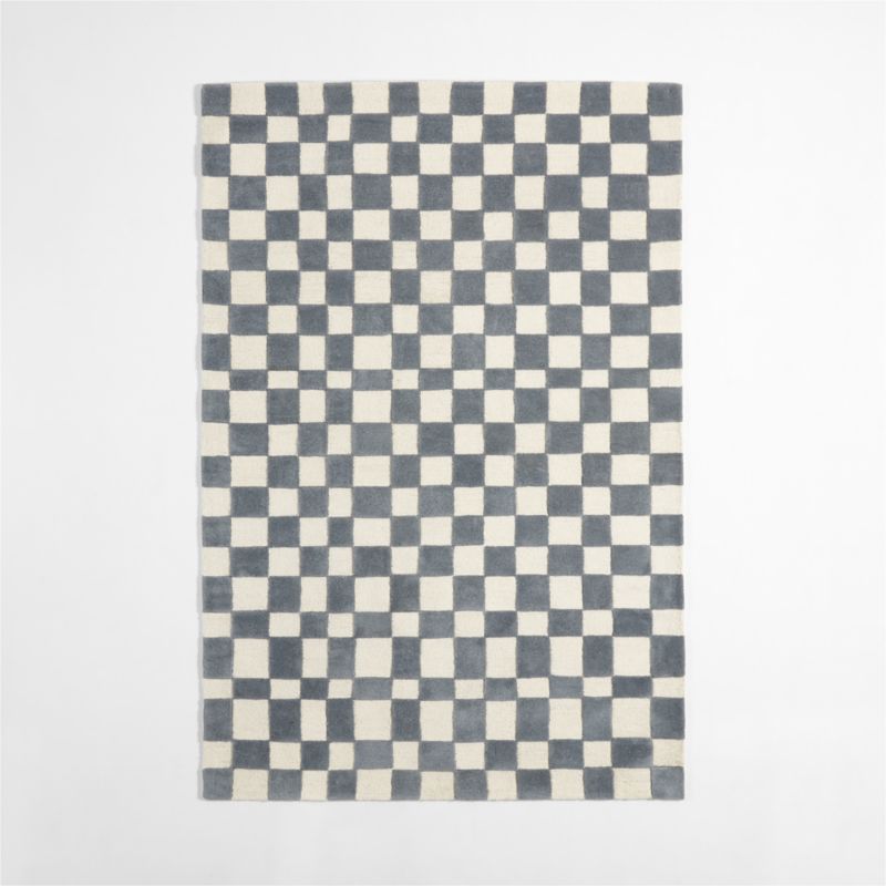 Imperfect Checkerboard Wool Smoke Blue Kids Area Rug 5x8 | Crate & Kids | Crate & Barrel
