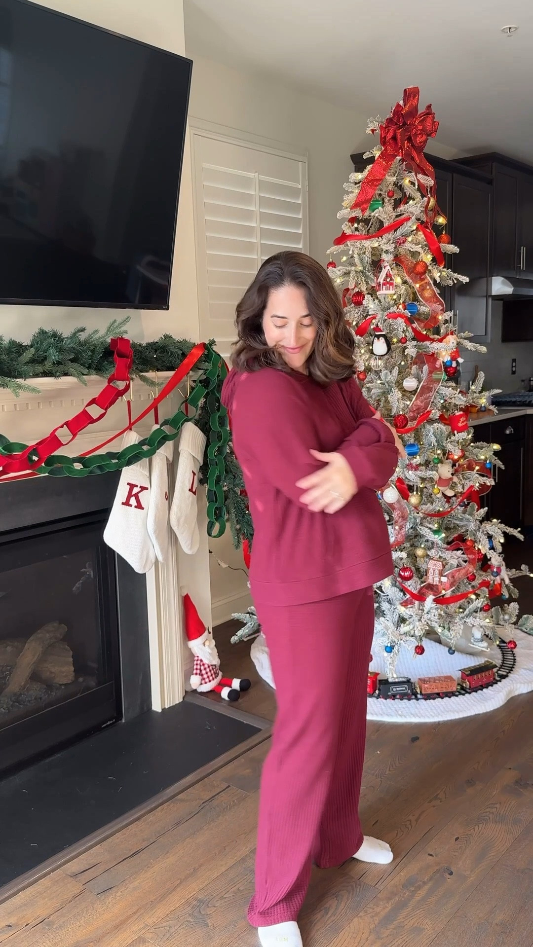 Festive and comfy waffle knit matching lounge set! Perfect for busy mom life, school events, and casual Christmas plans. Comfortable, cute, and easy to wear all season long. 

#LTKHoliday #LTKmomlife #LTKMidsize