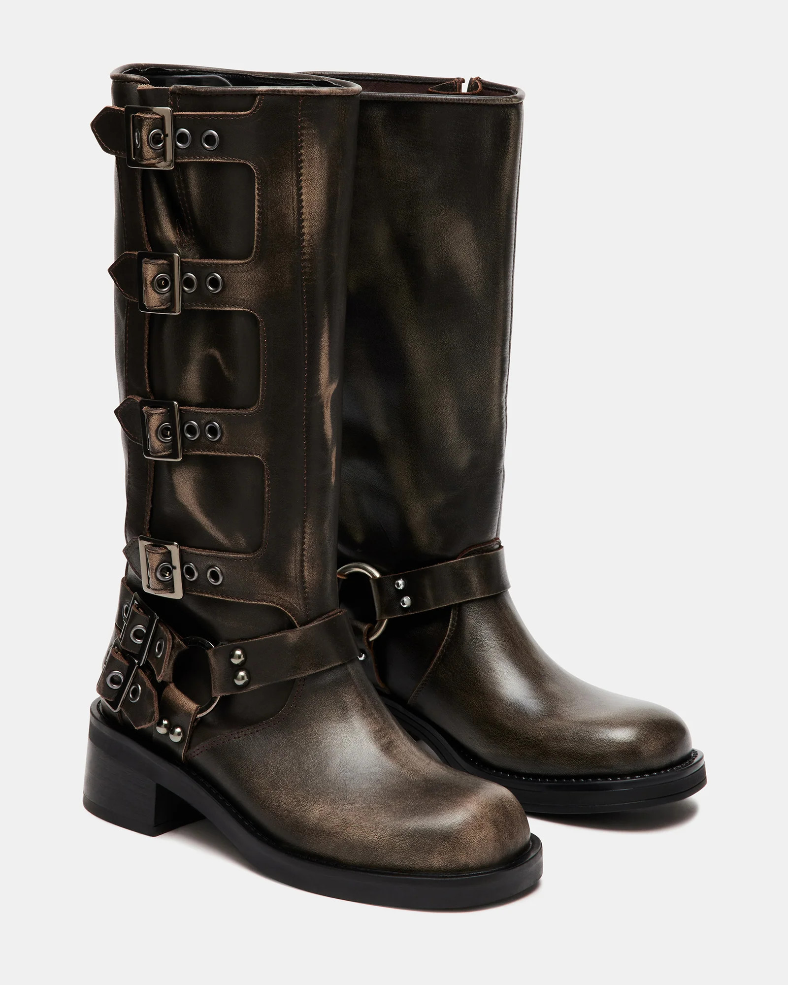 ROCKY Brown Distressed Women's Knee-High Moto Boots | Steve Madden (US)