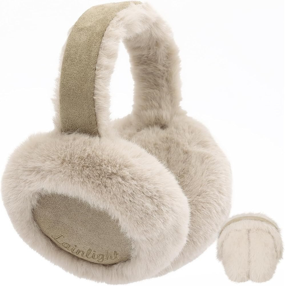 Ear Muffs for Winter Women Faux Fur Warm Earmuffs Foldable Cute Fuzzy Ear Warmers | Amazon (US)