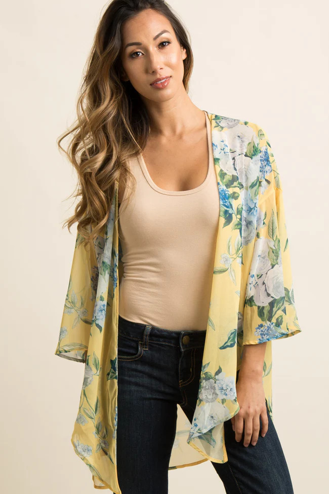 PinkBlush Yellow Floral Chiffon Bell Sleeve Cover Up | PinkBlush Maternity