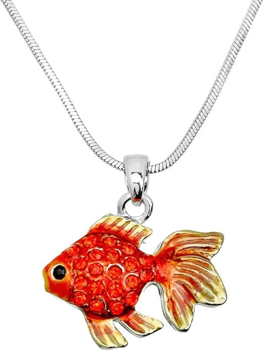 DianaL Boutique Enameled Goldfish Pendant Necklace 17" Chain Fish Fashion Jewelry | Amazon (US)