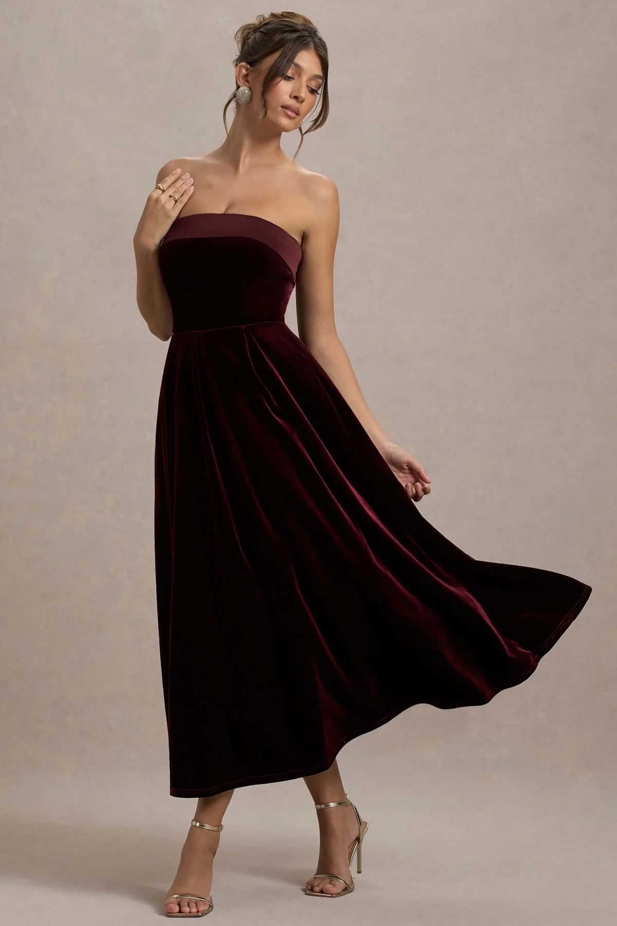 Delray | Port Velvet Bandeau Midi Dress | Club L London