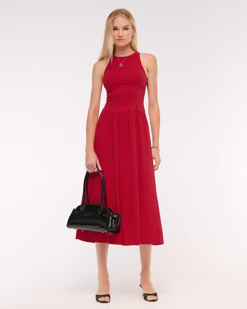 High-Neck Drop-Waist Midi Dress | Abercrombie & Fitch (US)