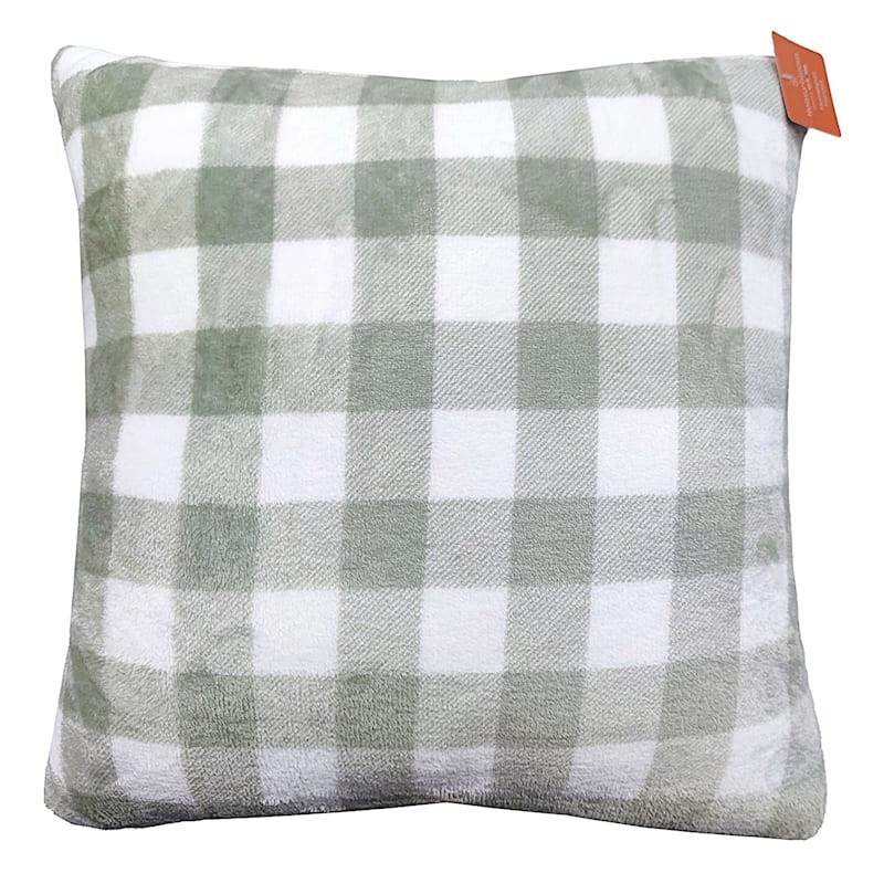 Green Gingham Plush Throw Pillow, 18" | At Home