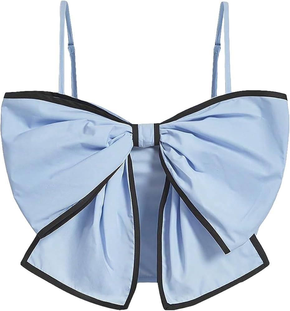 MakeMeChic Women's Y2K Bindings Camisole Sleeveless Bow Front Shirred Crop Cami Tops | Amazon (US)