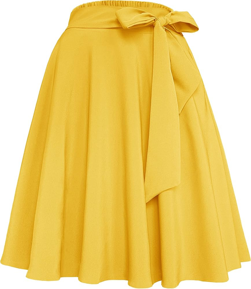 Afibi Womens Vintage High Waist A-Line Skater Skirt Flared Midi Skirt with Pockets | Amazon (US)