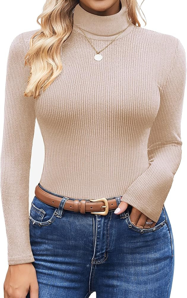 Ekouaer Women's Turtleneck Shirts Ribbed Pullover Sweater Long Sleeves Tops Midweight Thermal Und... | Amazon (US)