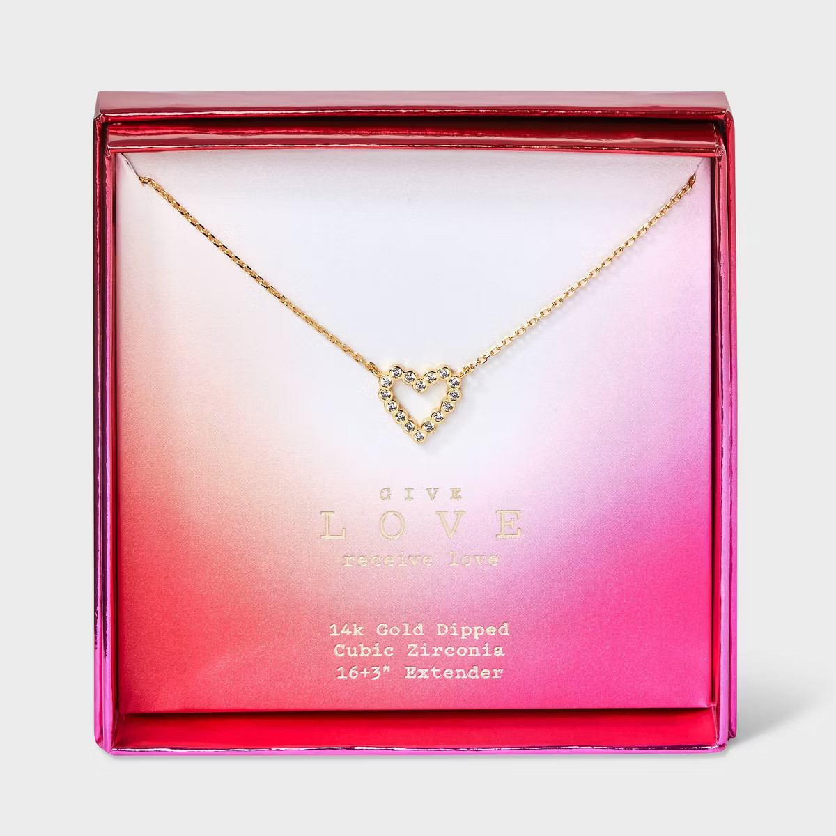 14K Gold Dipped Cubic Zirconia Open Heart Pendant Necklace - A New Day™ Gold | Target