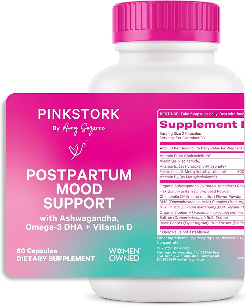 Pink Stork Postpartum Mood Support - Postnatal Hormone Balance for Women - Breastfeeding Friendly... | Amazon (US)