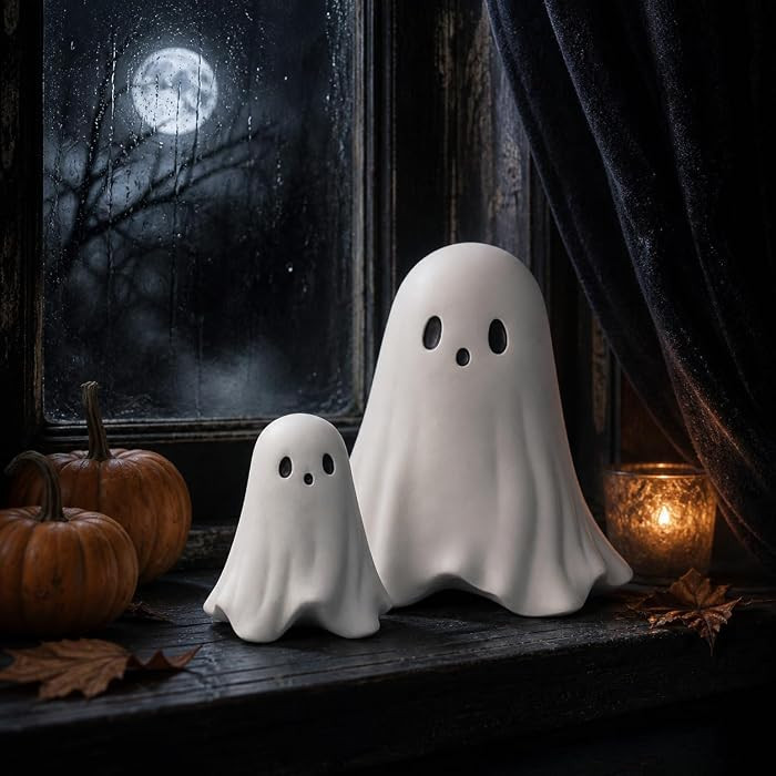 Halloween Ghost Figurine White Decorative Cute Ghost Ornaments Resin Spooky Ornaments for Holiday... | Amazon (US)